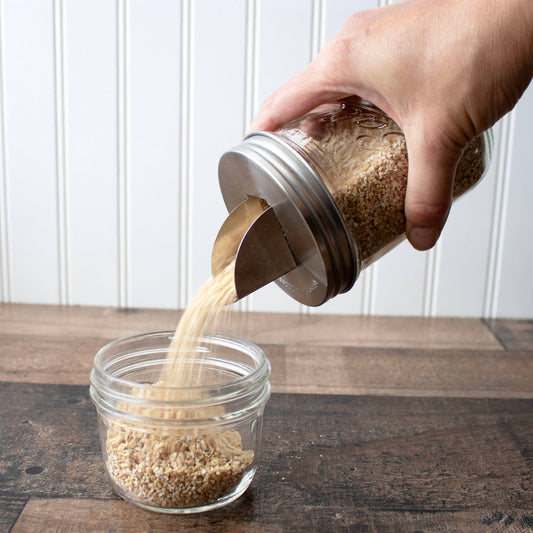 STAINLESS STEEL GRAIN DISPENSING LID W/REG MOUTH MASON JARS