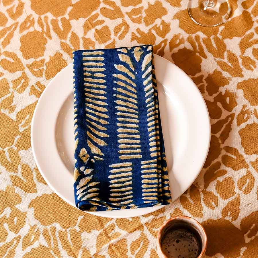 Artisan Dinner Napkins, Hand Block Printed Cotton Set | Nue