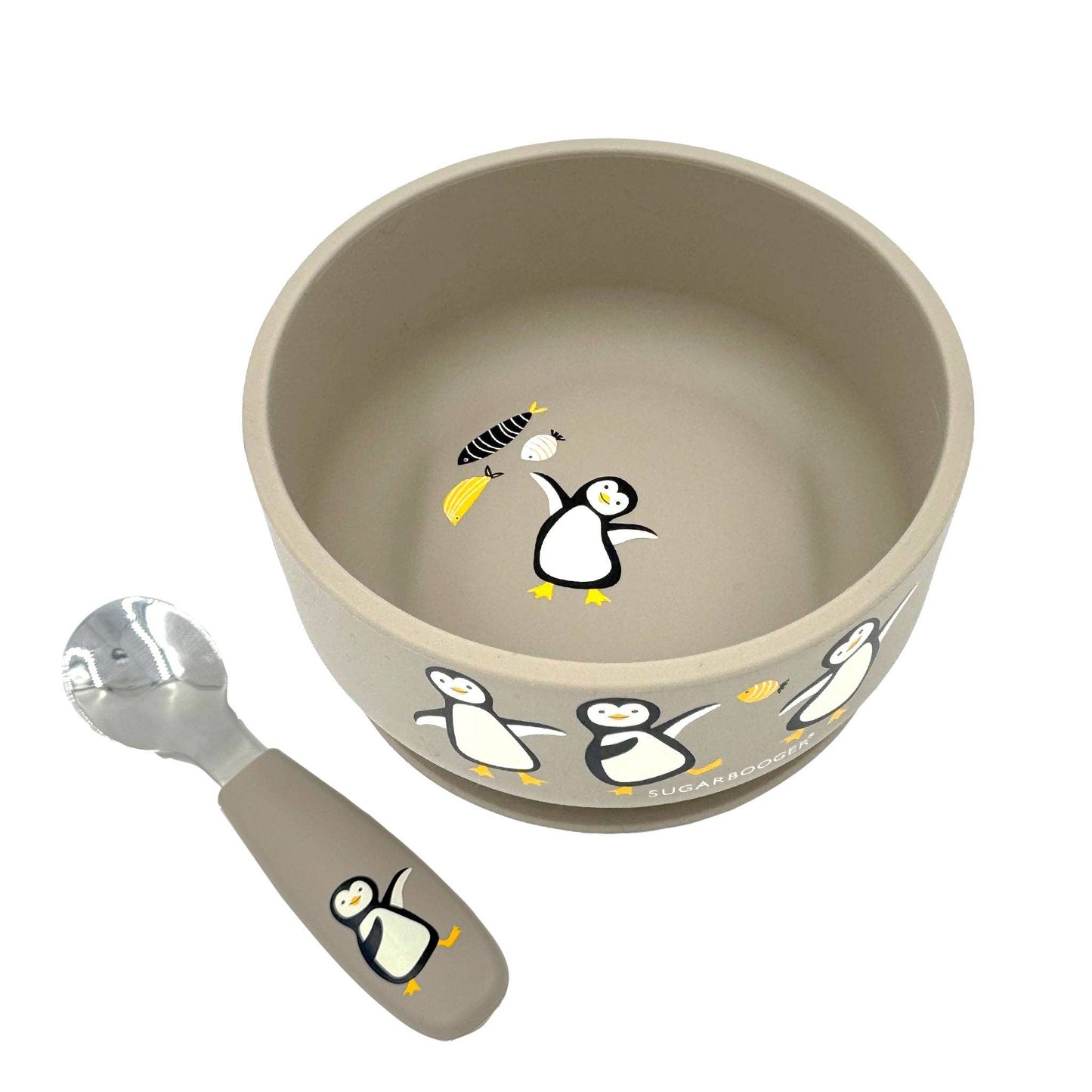 SILICONE SUCTION BOWL & SPOON SET: PENGUIN