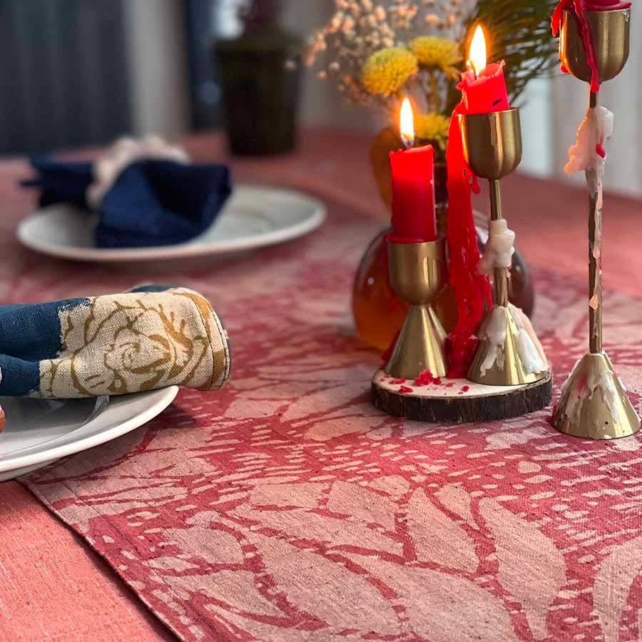 Floral Block Print Table Runner - Rosette