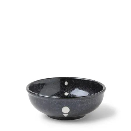 SATIN BLACK WHITE DOTS SAUCE BOWL 4 1/8"