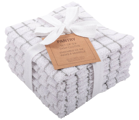 KAF Home Set of 6 Checkered Terry Dish Cloths - 12 x 12: Gray