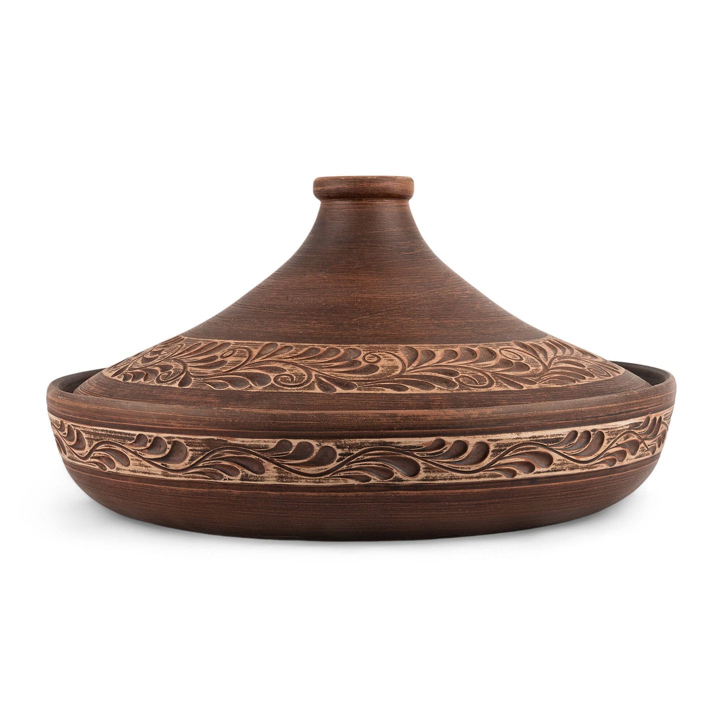 HANDMADE RED CLAY STONEWARE TAJINE ENGOBE DÉCOR