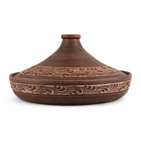 HANDMADE RED CLAY STONEWARE TAJINE ENGOBE DÉCOR