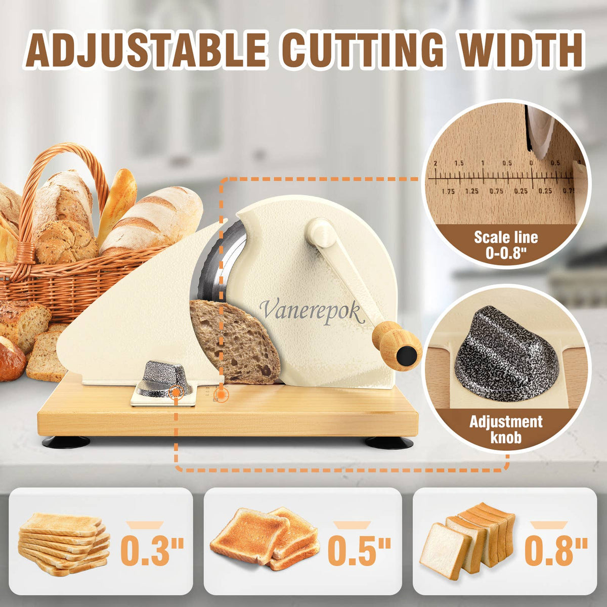 MANUAL BREAD SLICER ADJUSTABLE THICKNESS BLACK