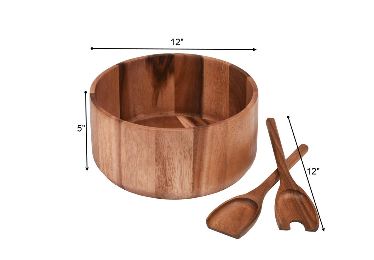 ACACIA WOOD SALAD BOWL SET 12X5