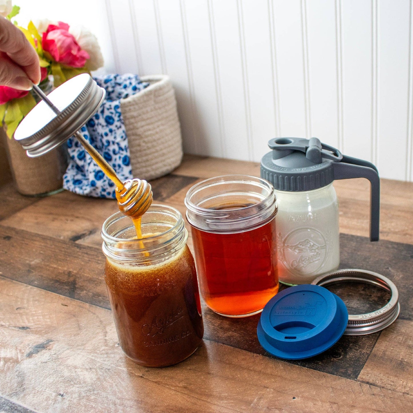 Honey Dipper Stainless Steel Lid for Mason Jars: Regular Mouth