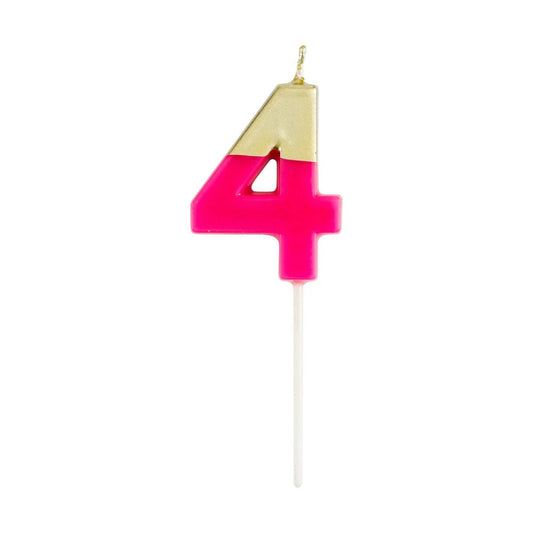 NUMBER CANDLE 4 FUCHSIA/GOLD
