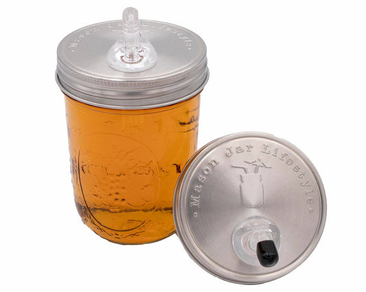LIQUOR POUR SPOUT STAINLESS STEEL LID FOR MASON JARS: WIDE MOUTH WITH JAR