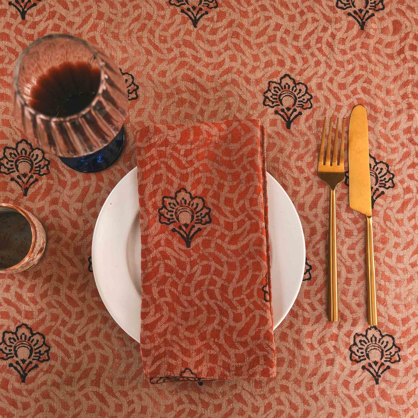 Floral Cloth Napkins, Block Printed, Organic Cotton | Omelia