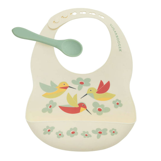 SILICONE BIB & SPOON SET:  HUMMINGBIRD