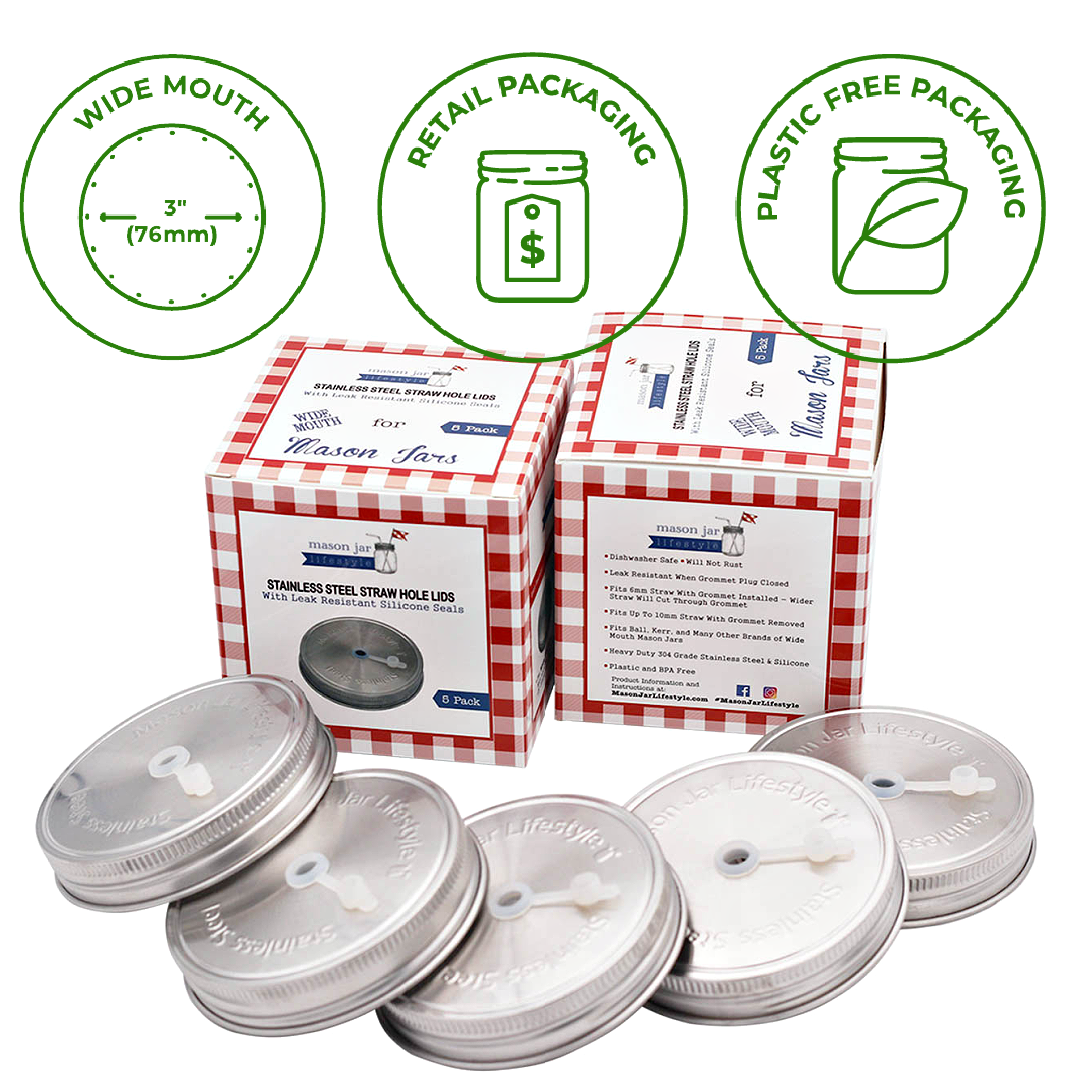 Stainless Steel Straw Hole Tumbler Lids for Mason Jars: Wide mouth