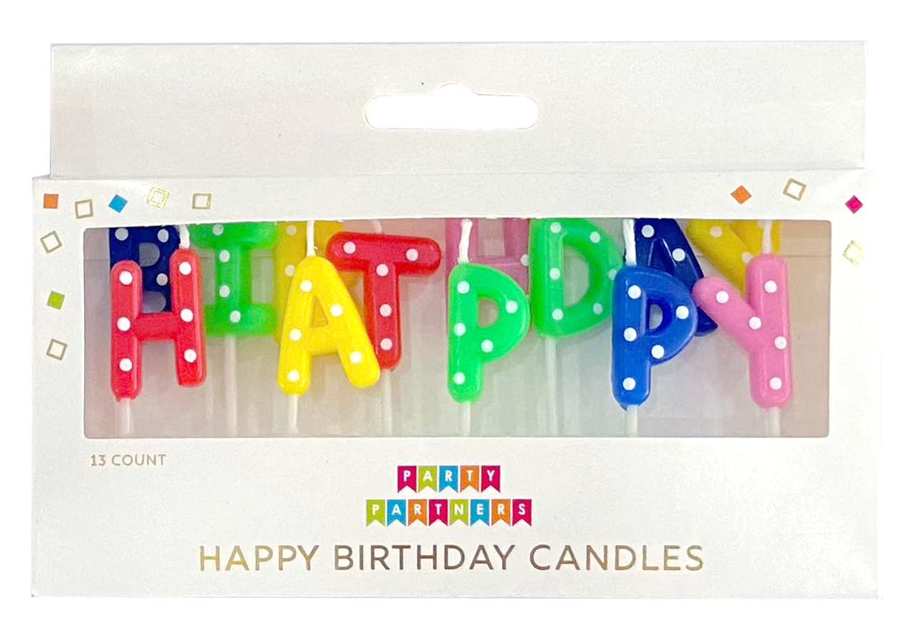 HAPPY BIRTHDAY RAINBOW DOTTED CANDLE SET
