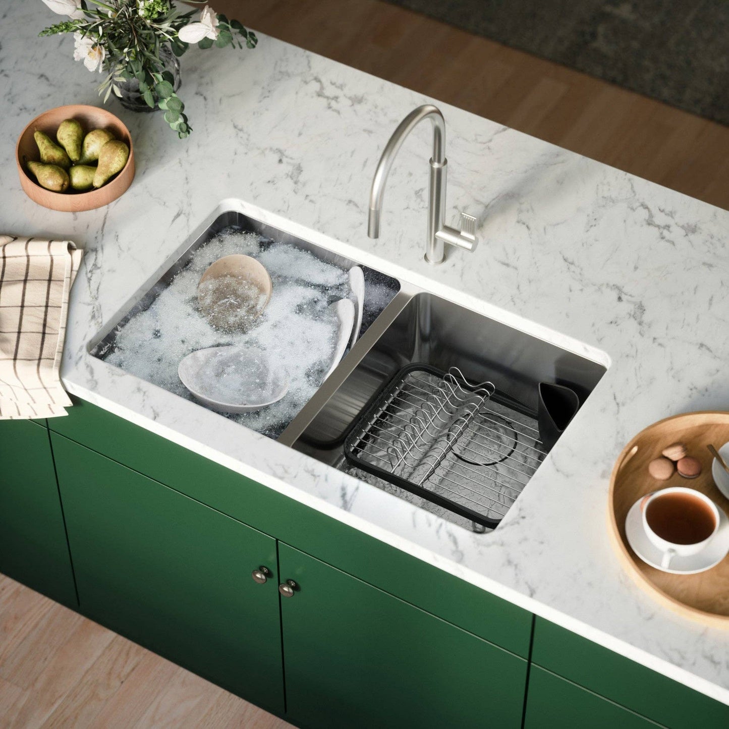 SINKIN DISH RACK: WHITE-NICKEL