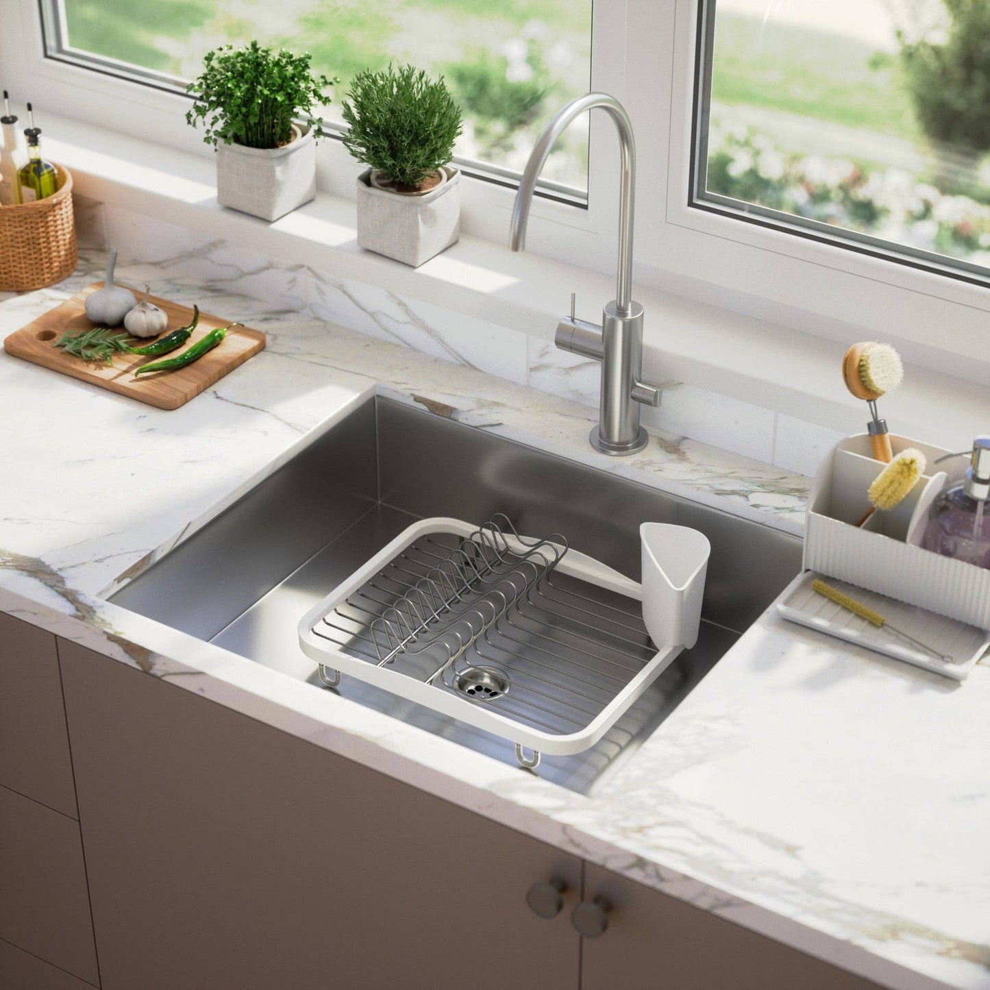 SINKIN DISH RACK: WHITE-NICKEL