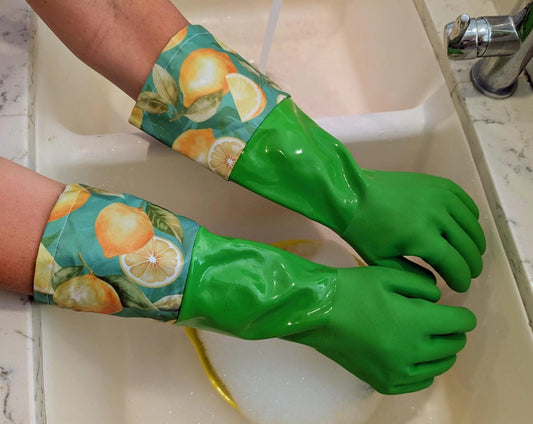 TRUE BLUES DELUXE GAUNTLET GLOVES - GREEN LEMON LOVE S/M