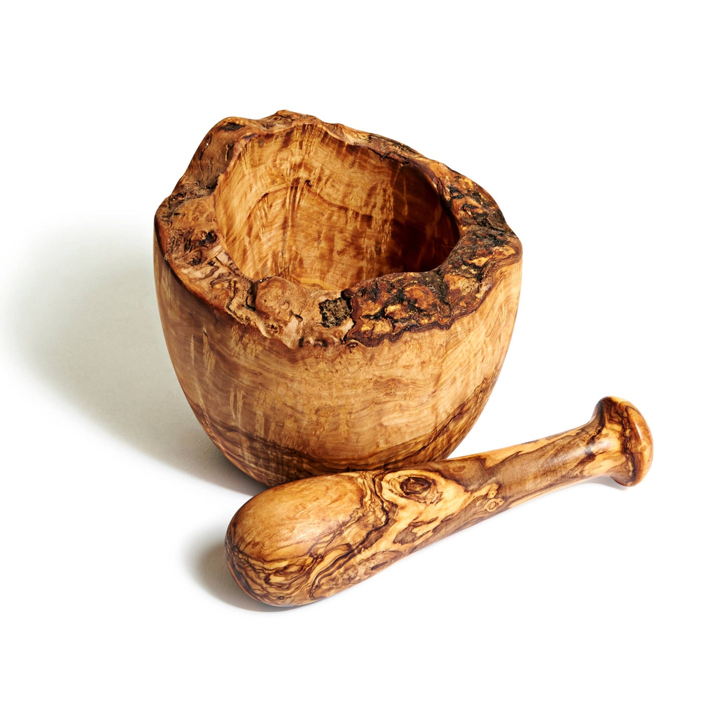 FREE FORM OLIVE WOOD MORTAR & PESTLE: 5.5"