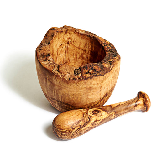 FREE FORM OLIVE WOOD MORTAR & PESTLE: 5.5"