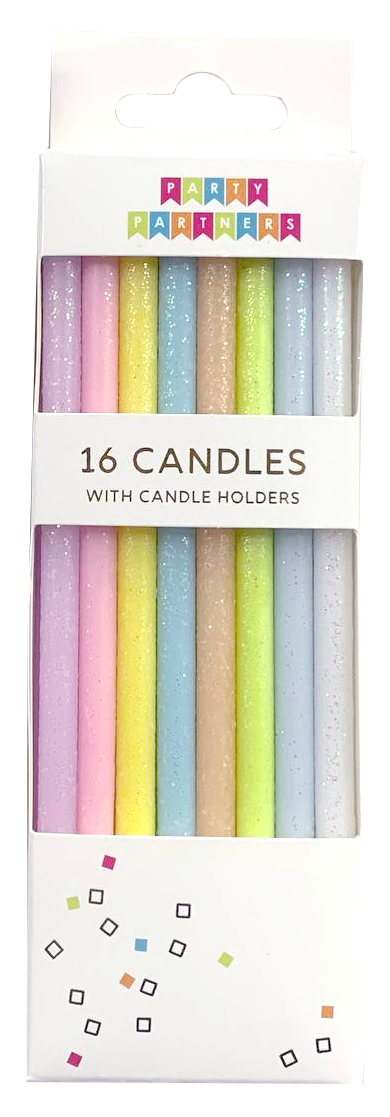 TALL PASTEL RAINBOW GRADIENT 16 CANDLE SET