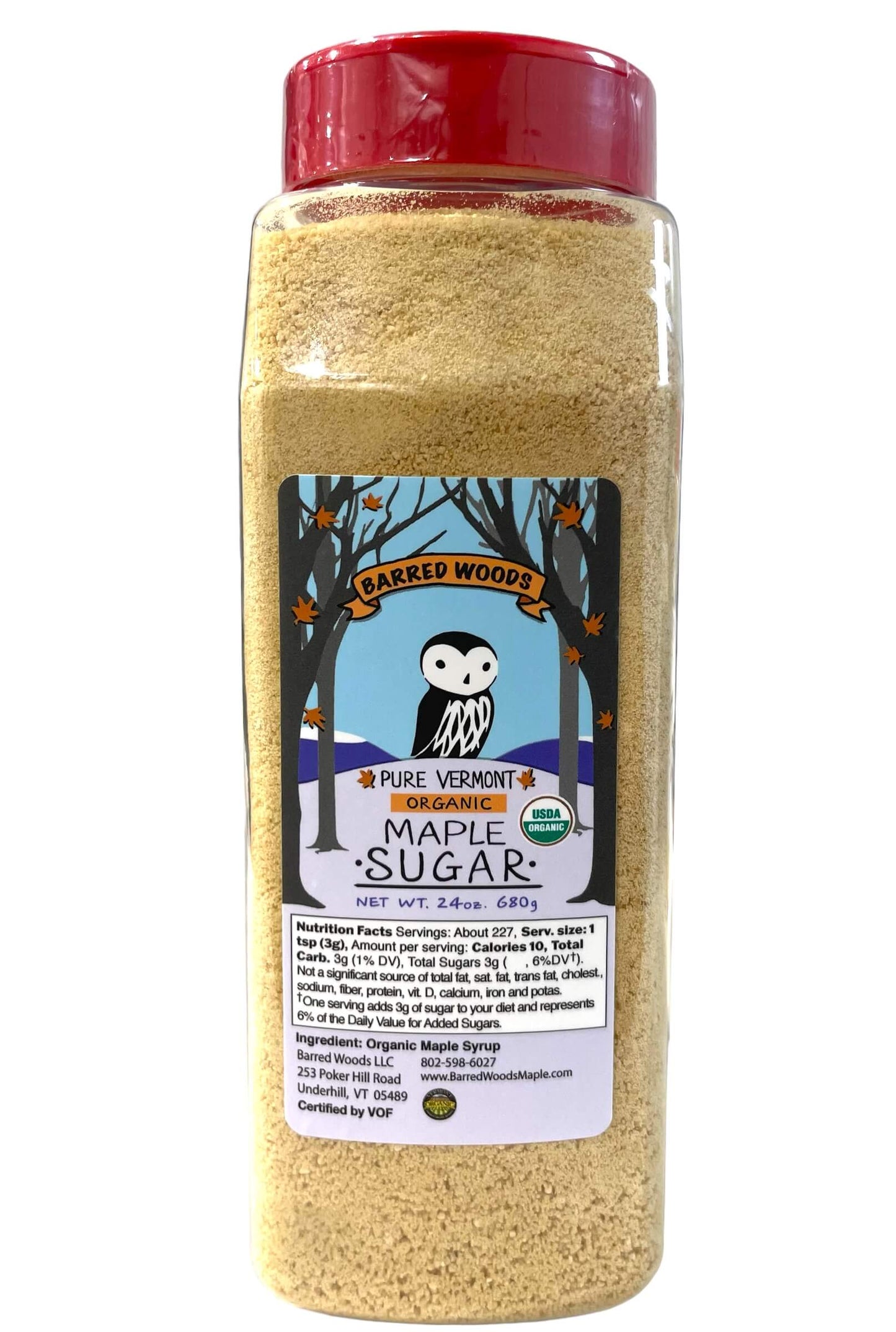 PURE ORGANIC VERMONT MAPLE SUGAR - 1.5 POUNDS (24 OZ)  JAR