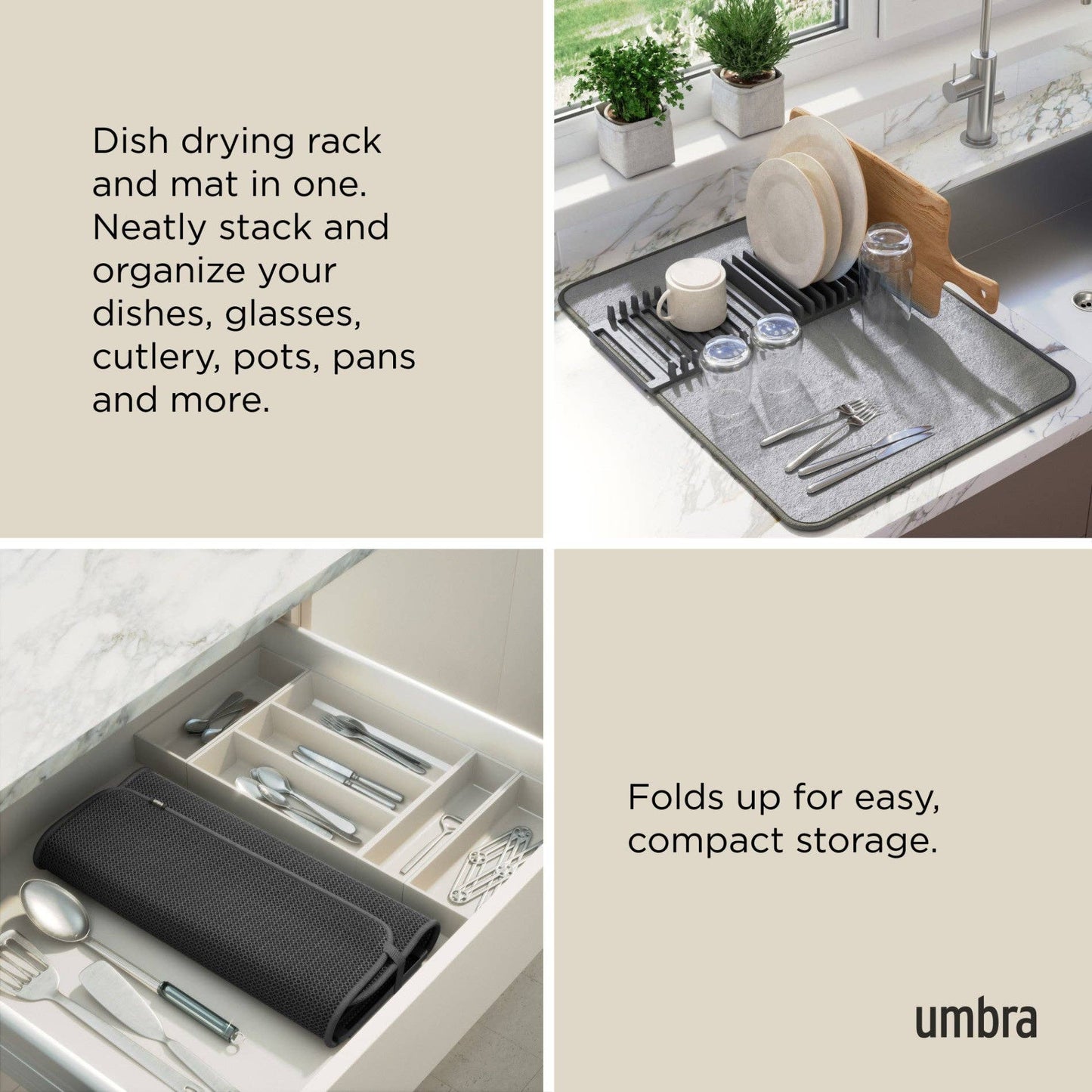 UDRY DISH RACK WITH DRYING MAT: SLATE BLUE