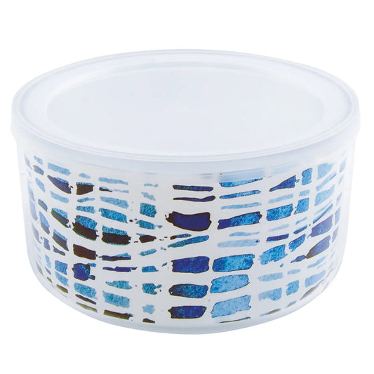 DOUBLE WALL INSULATED BOWL W/LID 22OZ INDIGO WAVY LINES