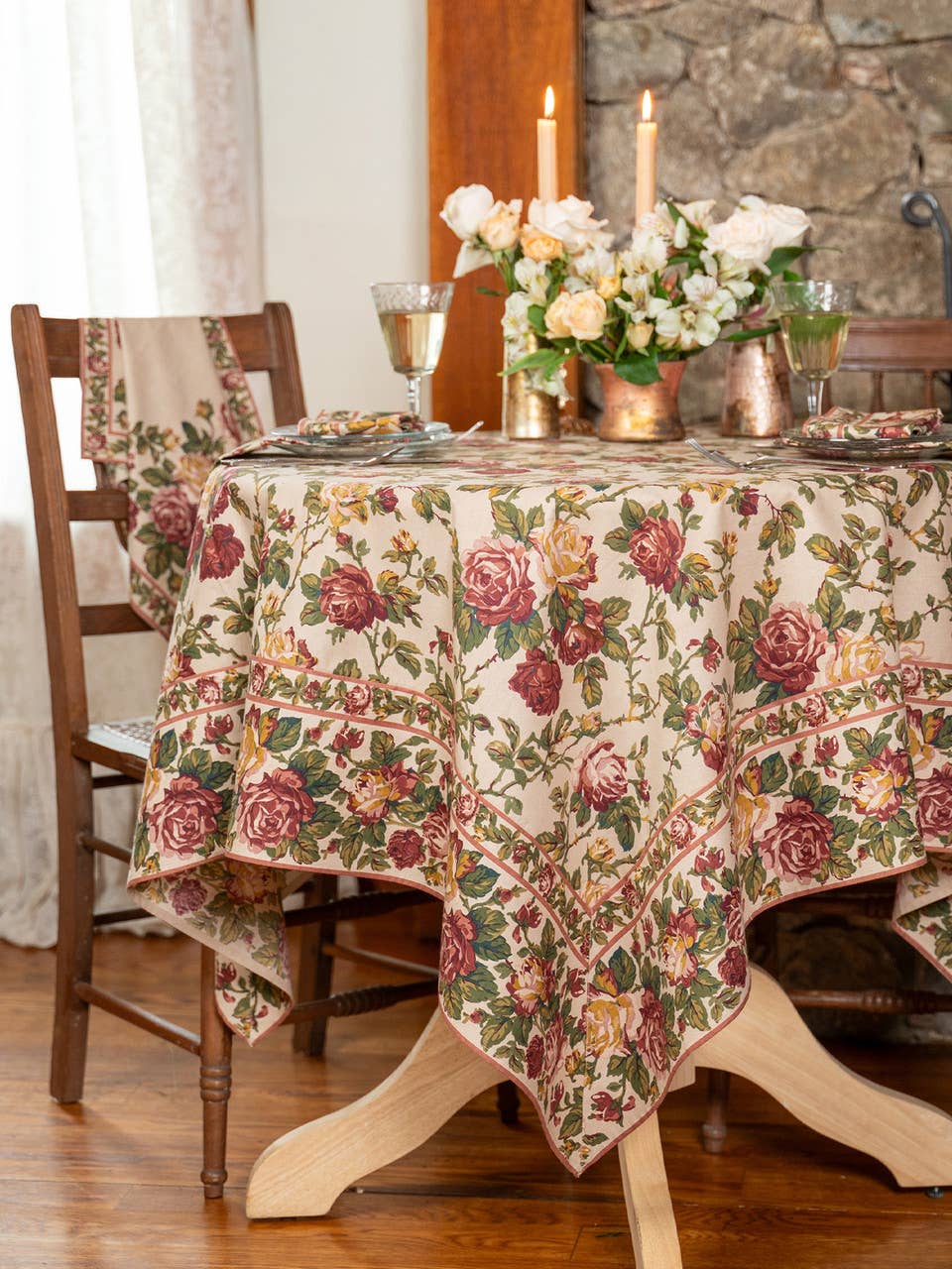 WINTER ROSE TABLECLOTH - ANTIQUE 72X120