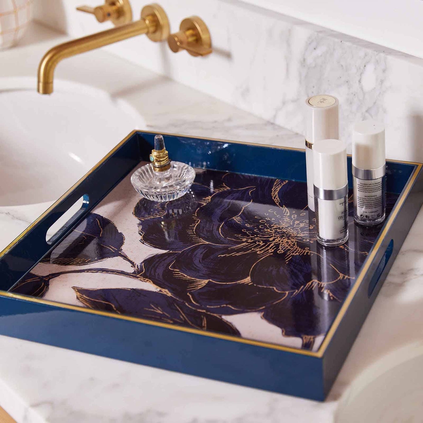 Indigo Garden  Square Lacquer Serving Tray