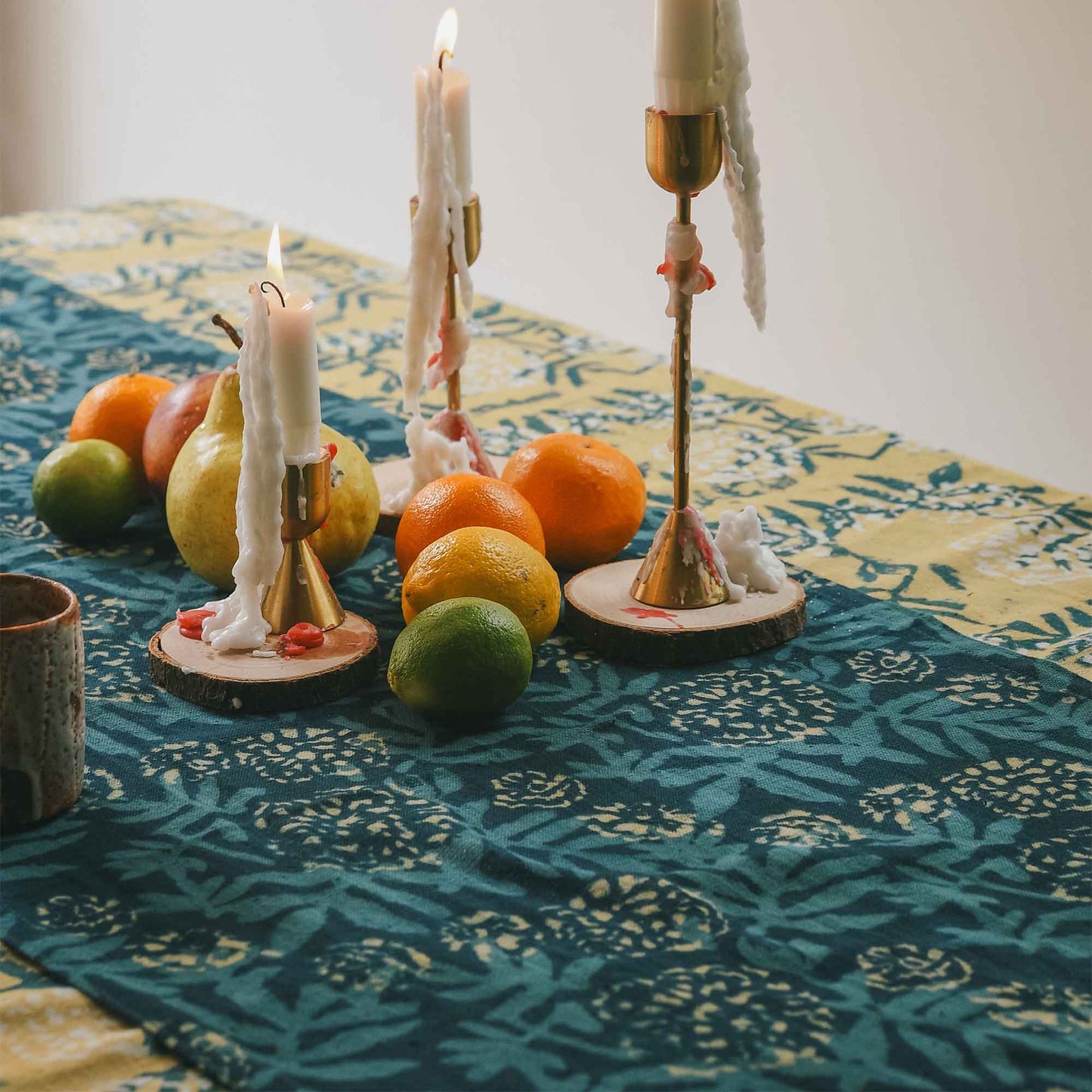 Green Floral Table Runner, Block Print Cotton | Flower Field