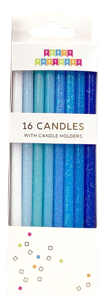 TALL BLUE GRADIENT 16 CANDLE SET