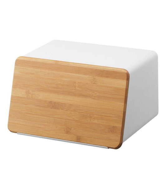 Bread Box with Cutting Board Lid - Steel + Wood: White