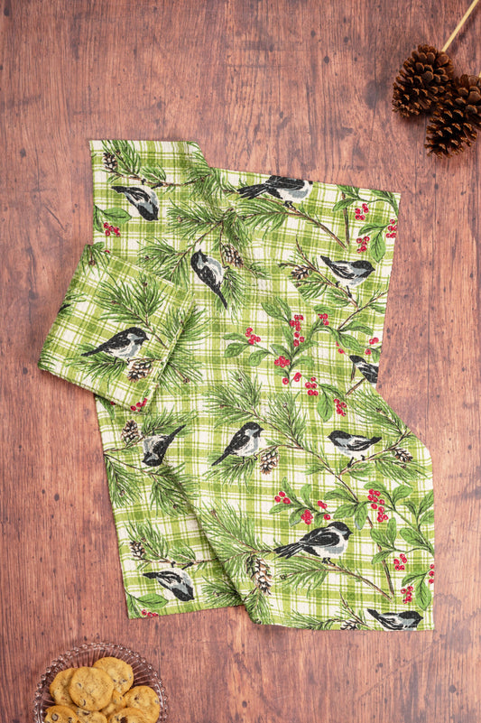 Chickadee Check Tea Towel- Green
