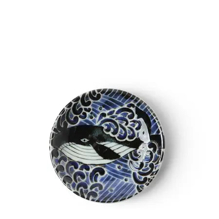 BLUE WHALE WAVES SAUCE DISH 4"