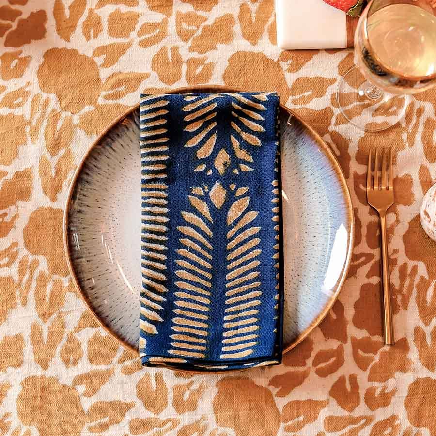 Artisan Dinner Napkins, Hand Block Printed Cotton Set | Nue