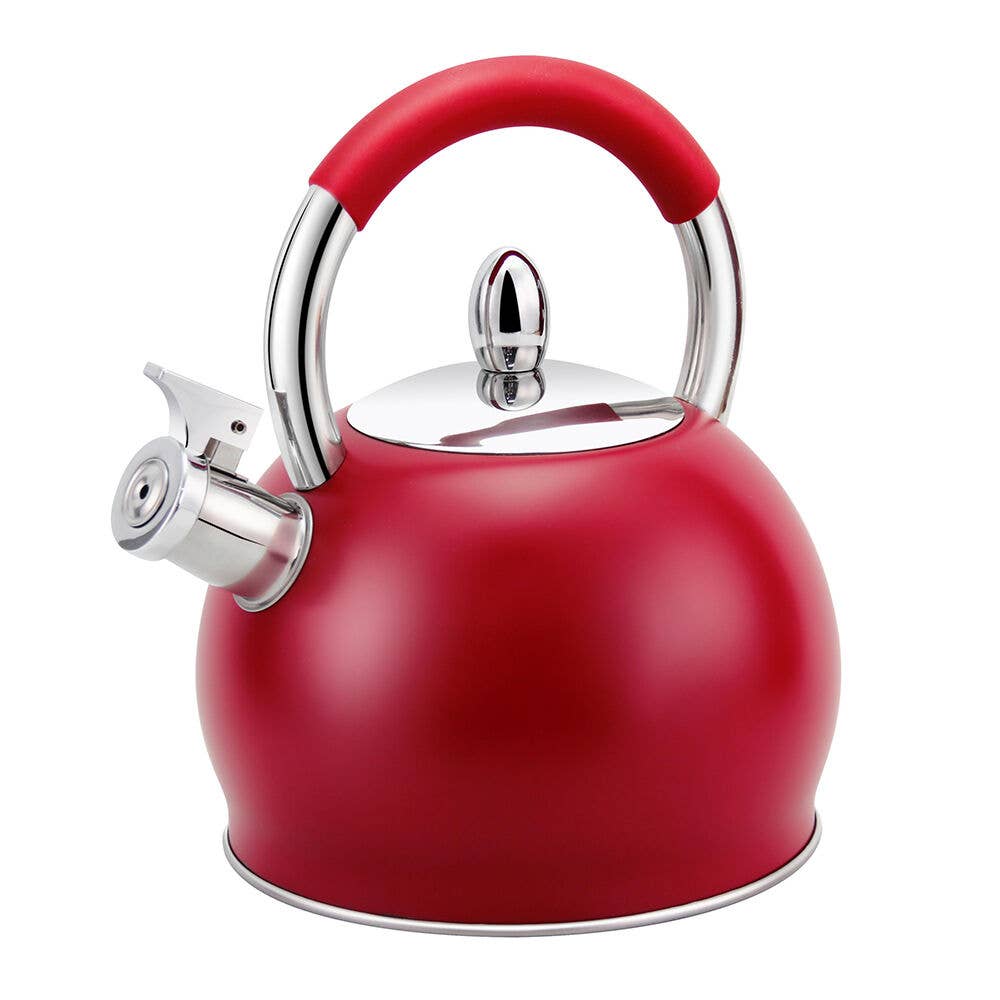 STAINLESS STEEL RED WHISTLING KETTLE WITH SILICONE HANDLE