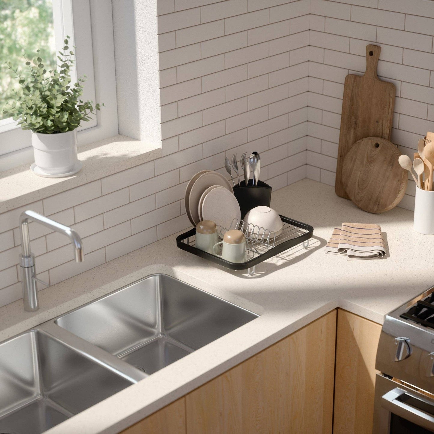 SINKIN DISH RACK: WHITE-NICKEL