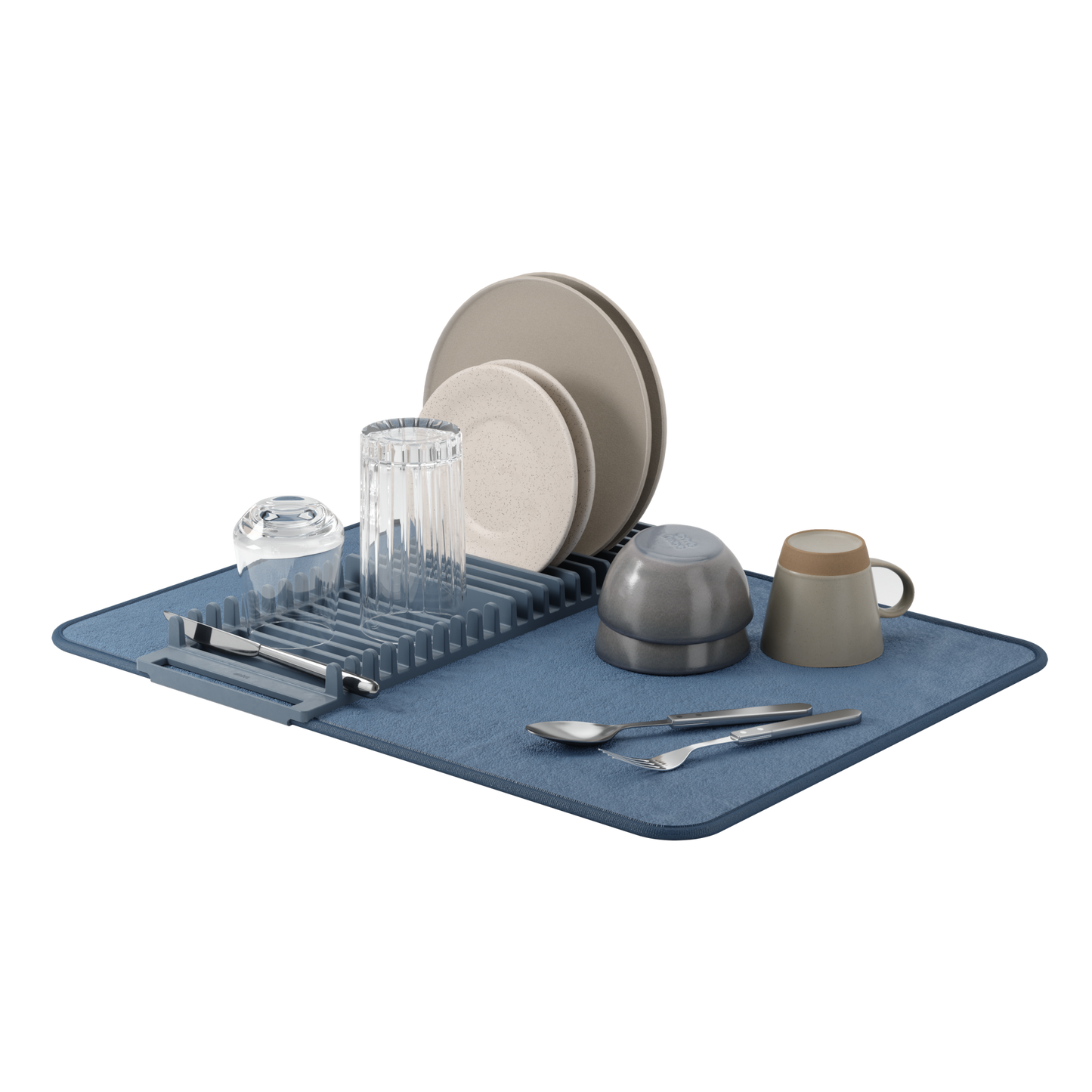 UDRY DISH RACK WITH DRYING MAT: SLATE BLUE