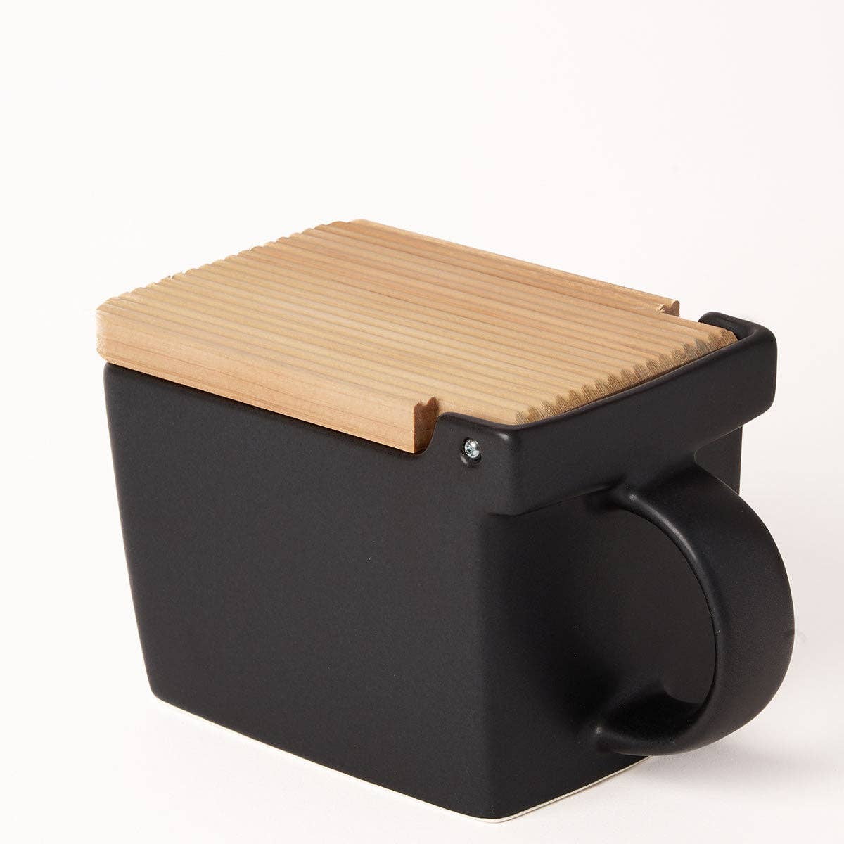 BEE HOUSE CERAMIC SALT BOX WITH WOODEN LID - NOBLE BLACK