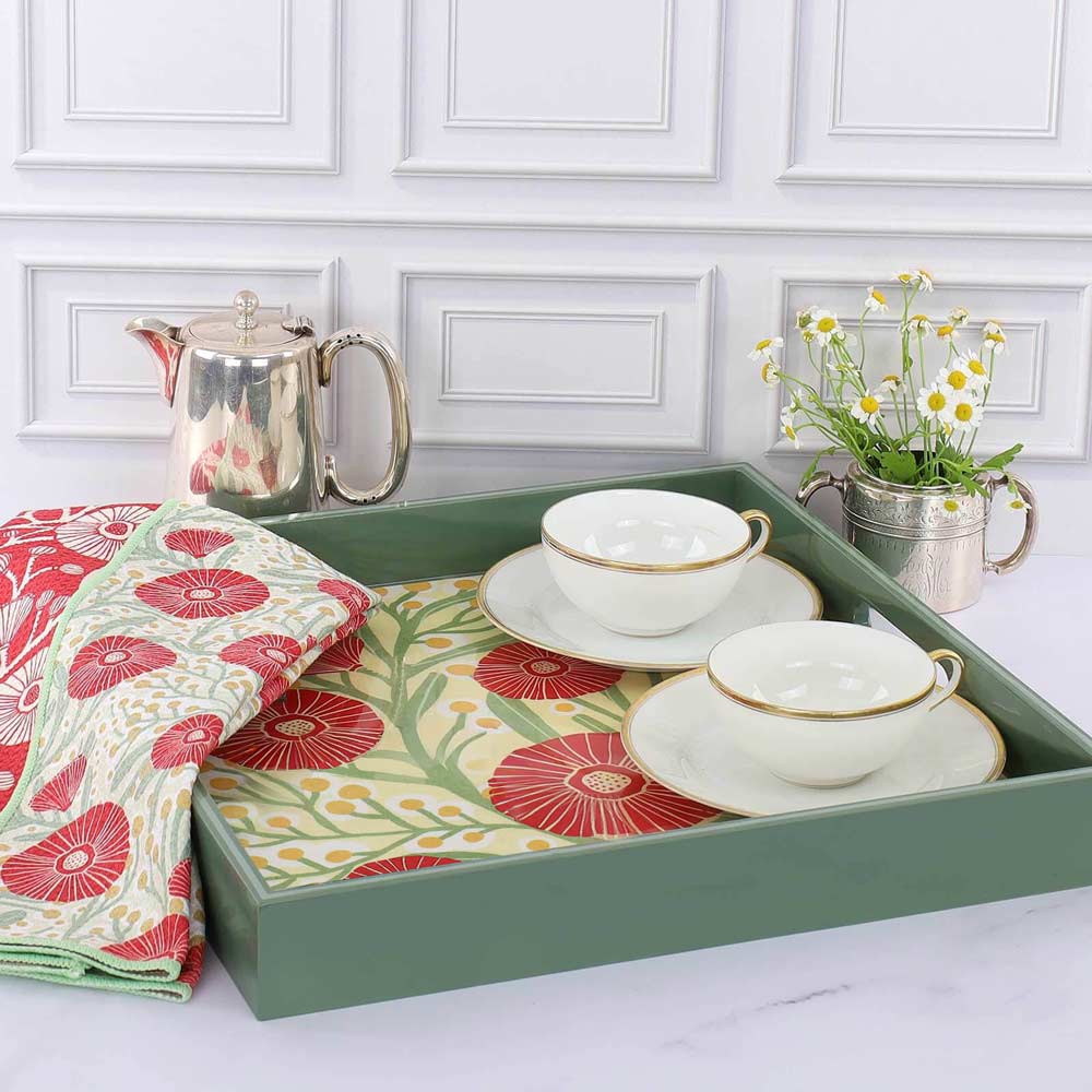 Camellia Bouquet  Square Lacquer Serving Tray