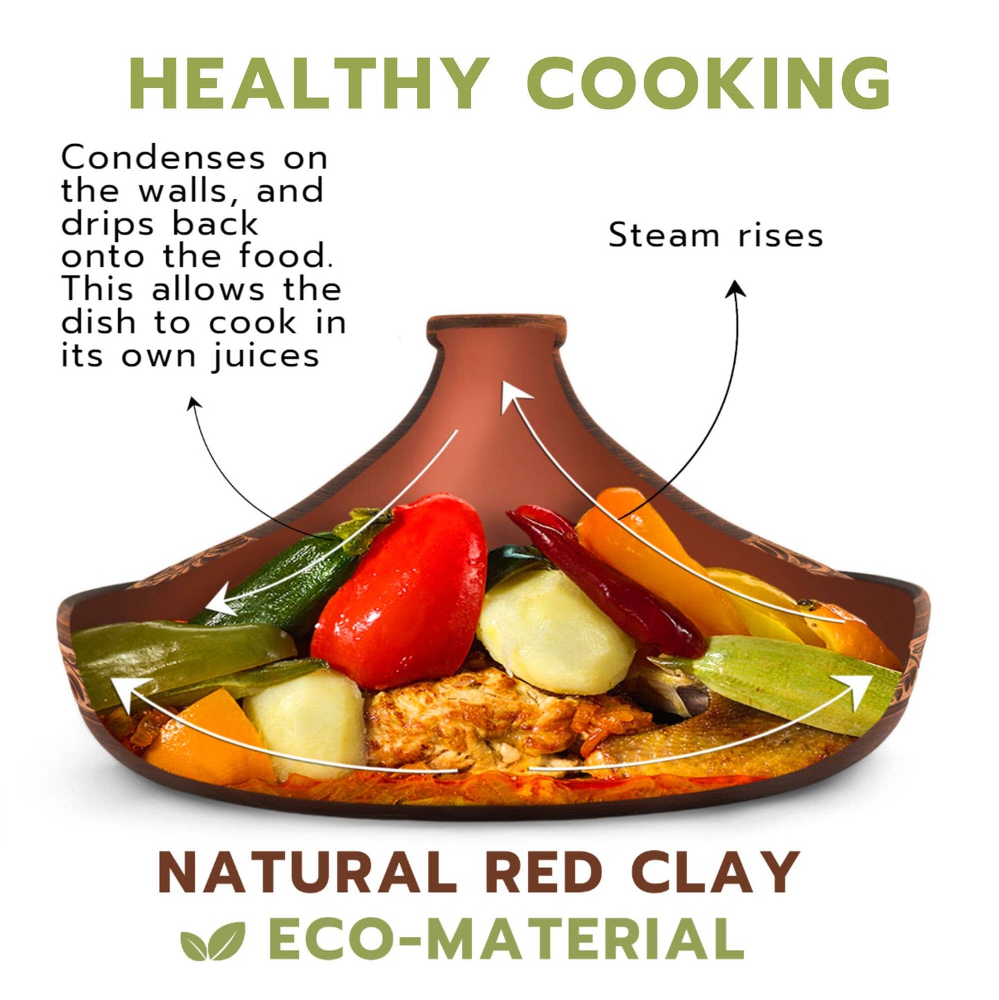 HANDMADE RED CLAY STONEWARE TAJINE ENGOBE DÉCOR