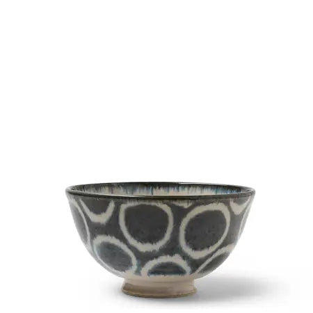 RUSTIC WHITE CIRCLES RICE BOWL 4.25"