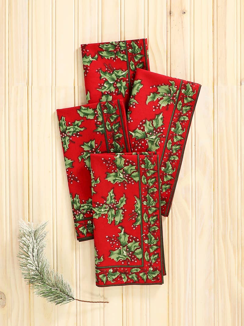 HOLLY NAPKIN SET OF 4 - RED