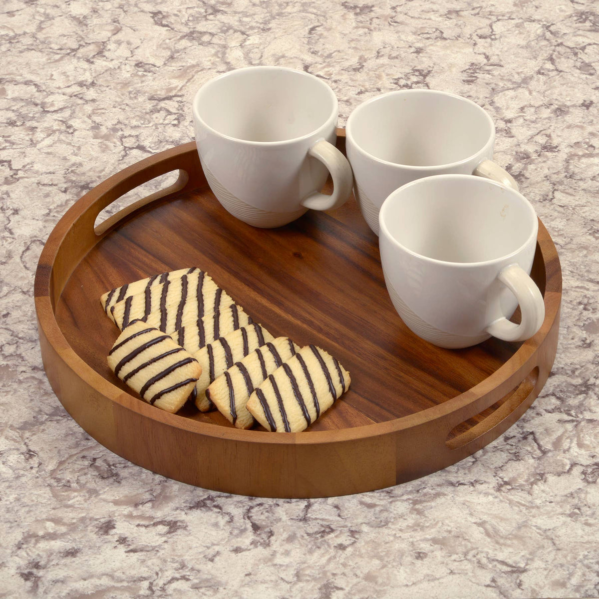 ACACIA WOOD ROUND SERVING TRAY 15"