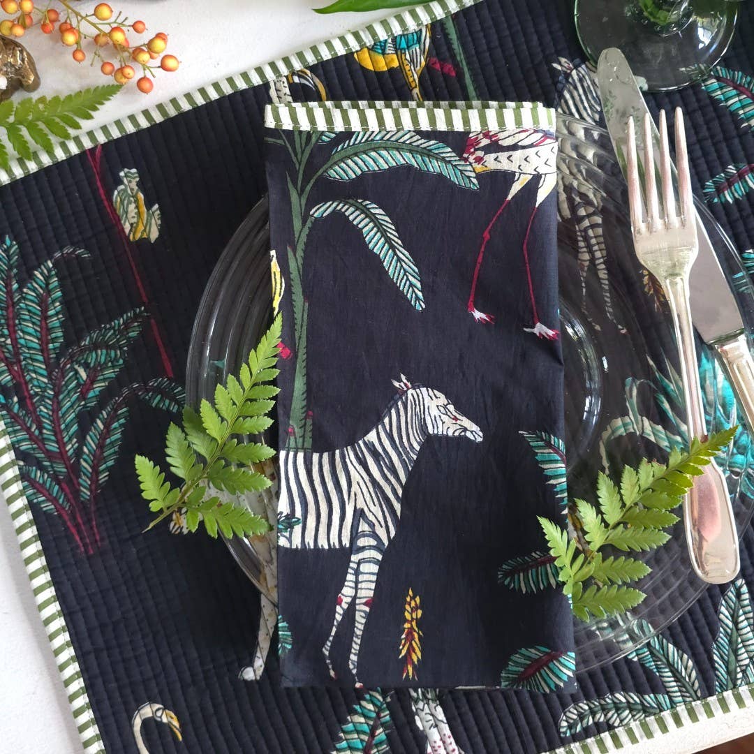 NAPKINS JUNGLE BLACK SET/4
