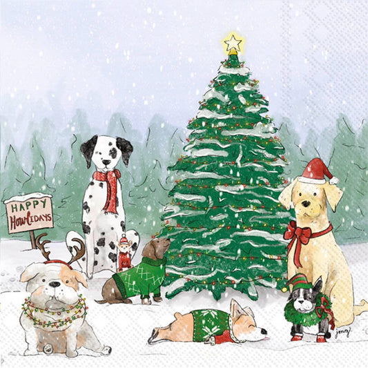 COCKTAIL NAPKINS HOLIDAY PUPS 20-PACK