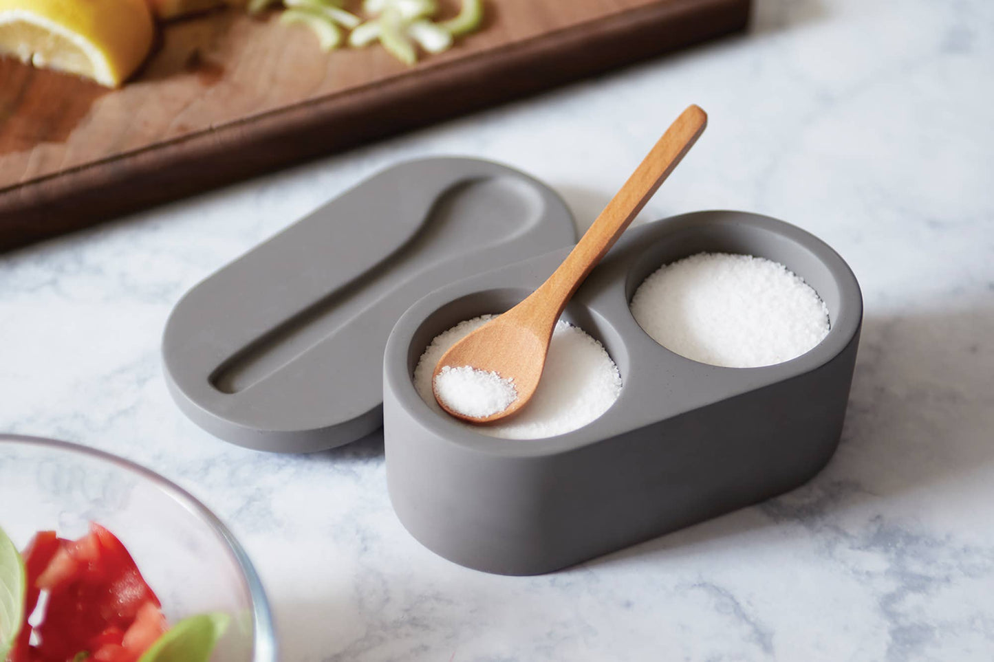 Cement Salt Cellar with Spoon