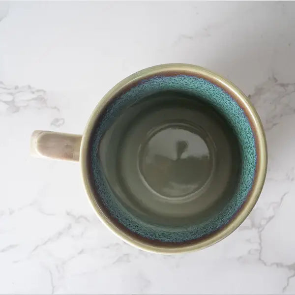 Green Flow Reactive Glaze Porcelain Octagon Mug