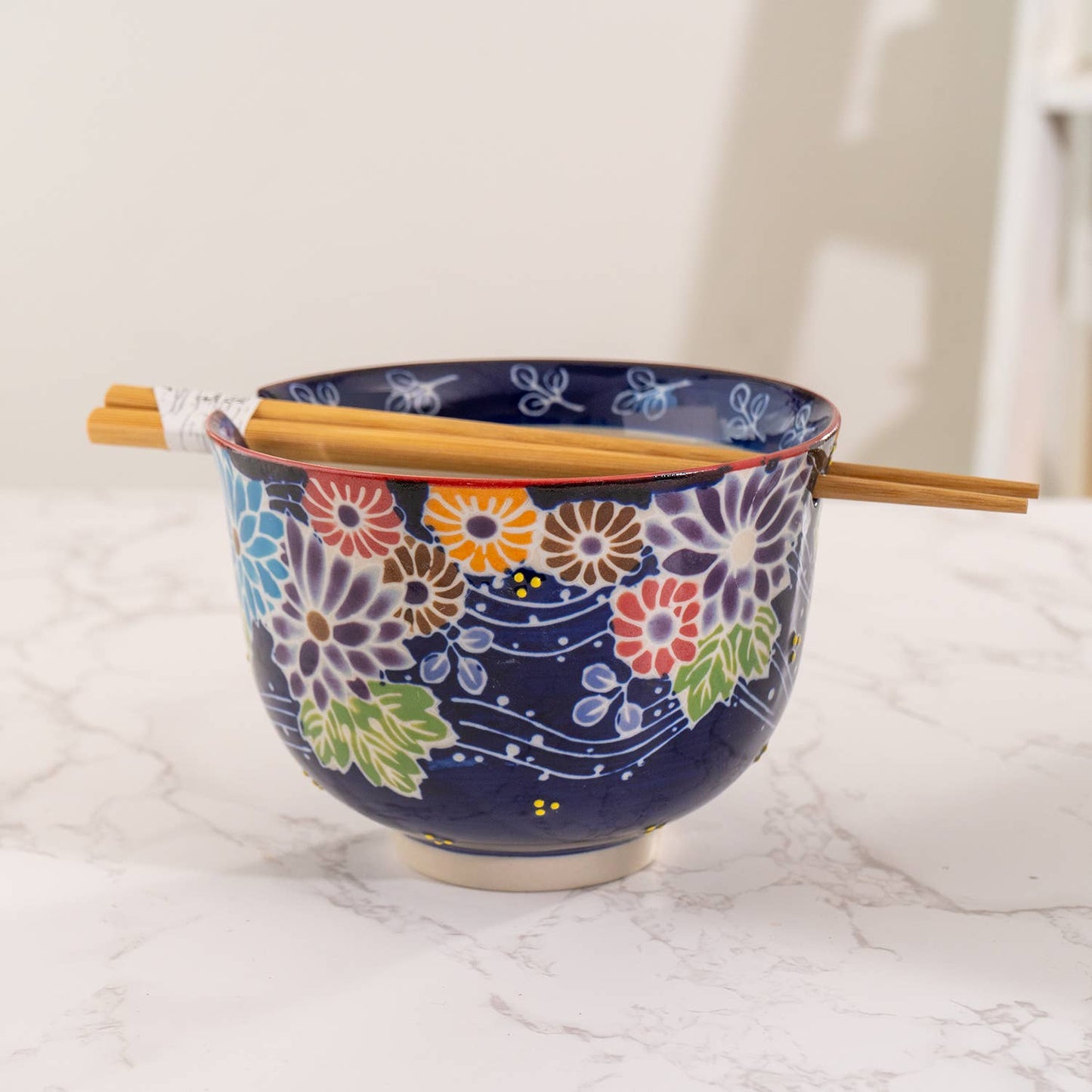 FLORA MIX DESIGN 18OZ 5.25"D BOWL WITH CHOPSTICKS SET