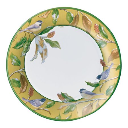 PAPER DESSERT PLATE CHICKADEE & MAGNOLIA GOLD