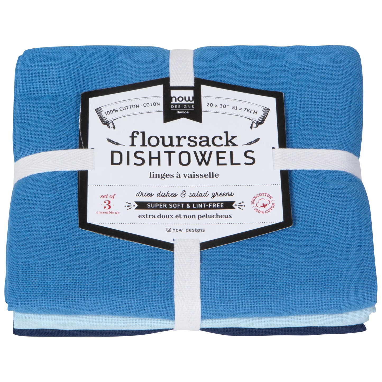 FLOUR SACK TEA TOWELS BLUES SET OF 3